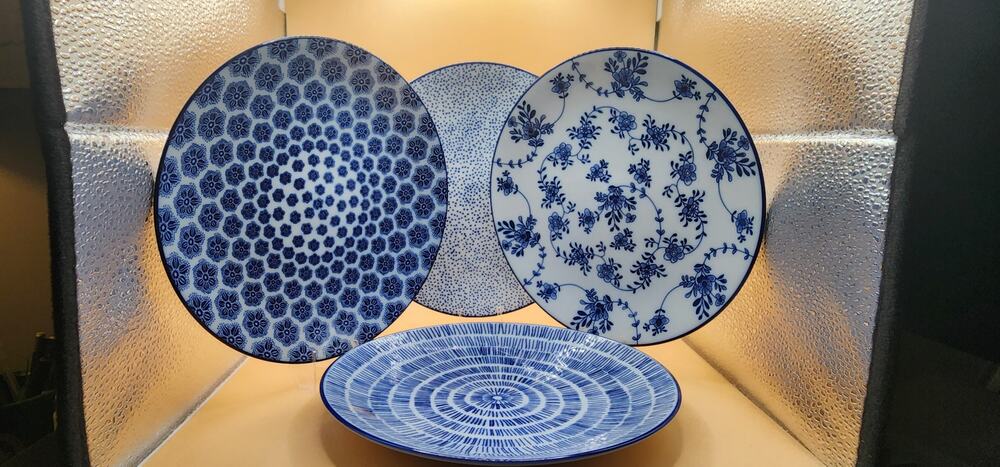 IKEA ENTUSIASM Blue White Dessert Plates Set of 4 Assorted Floral Patterns